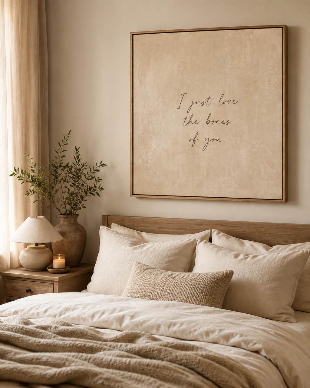 Canvas Wall Art — "I Just Love the Bones of You" Neutral Script Print