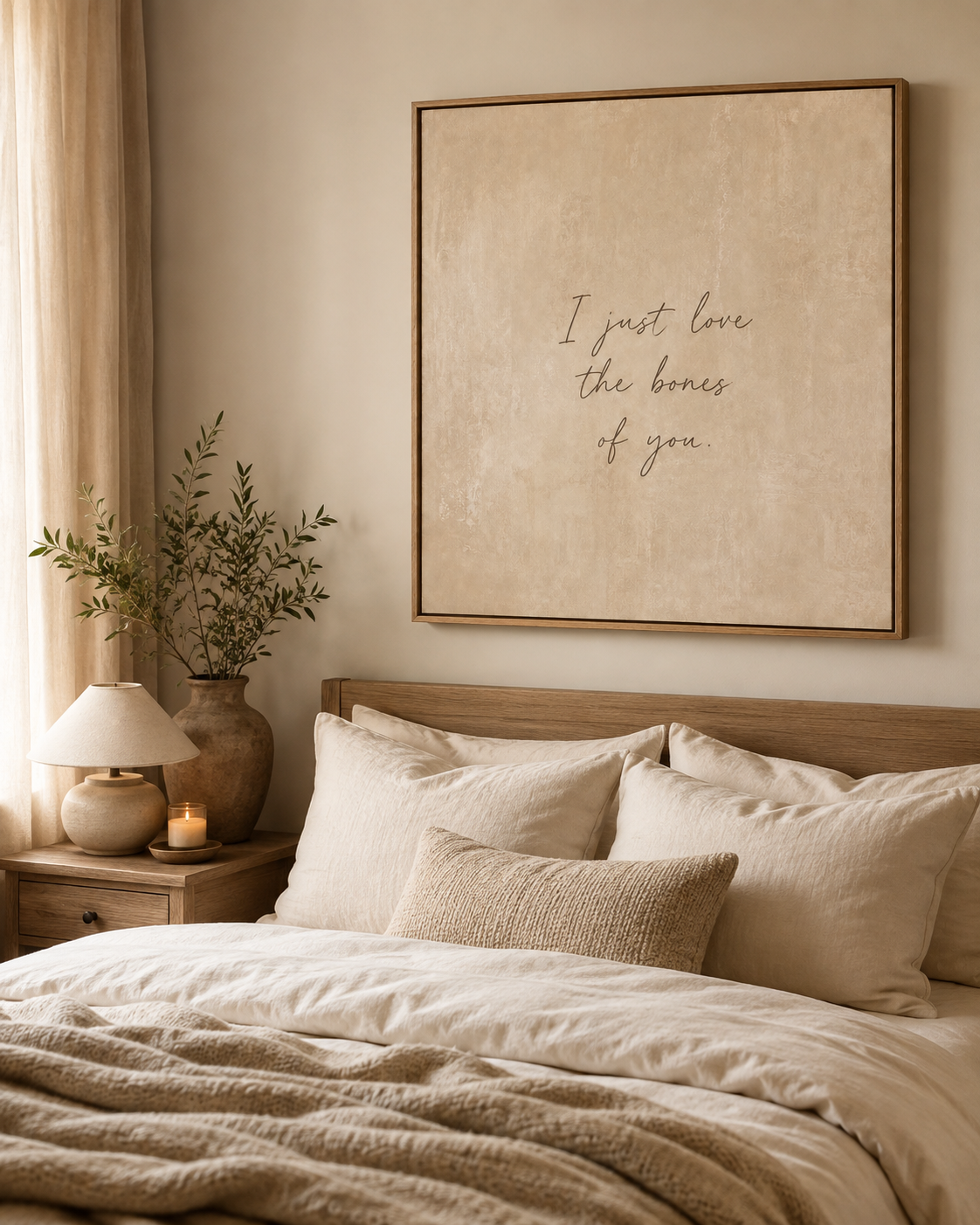 Canvas Wall Art — "I Just Love the Bones of You" Neutral Script Print