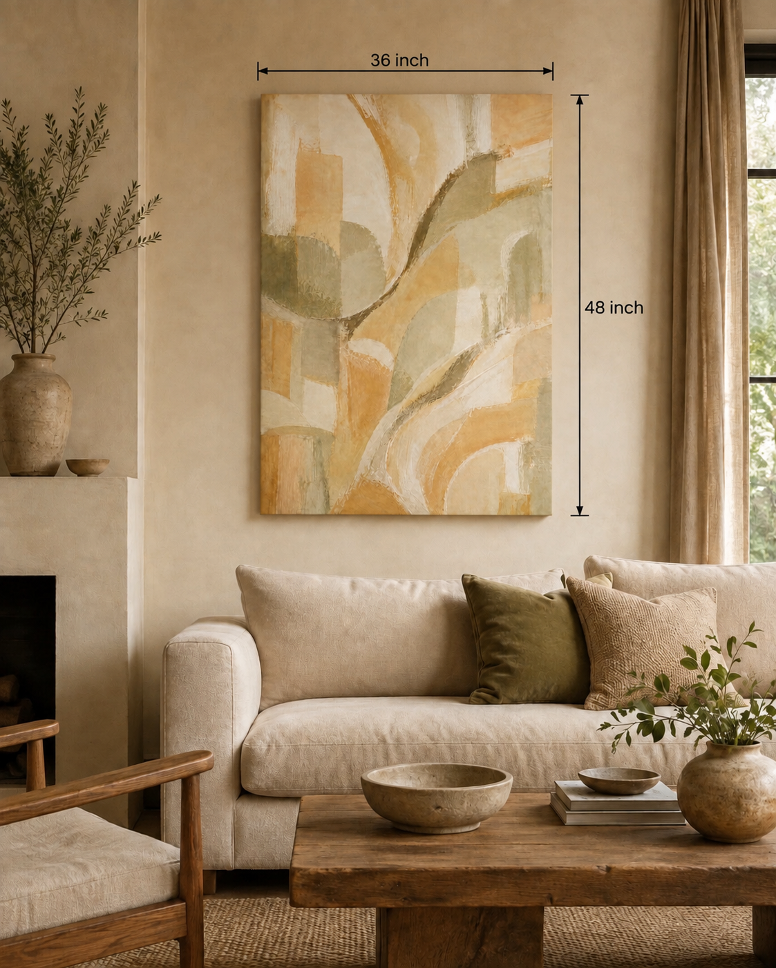 Neutral Geometric Art Canvas – Minimalist Overlapping Circles Wall Decor