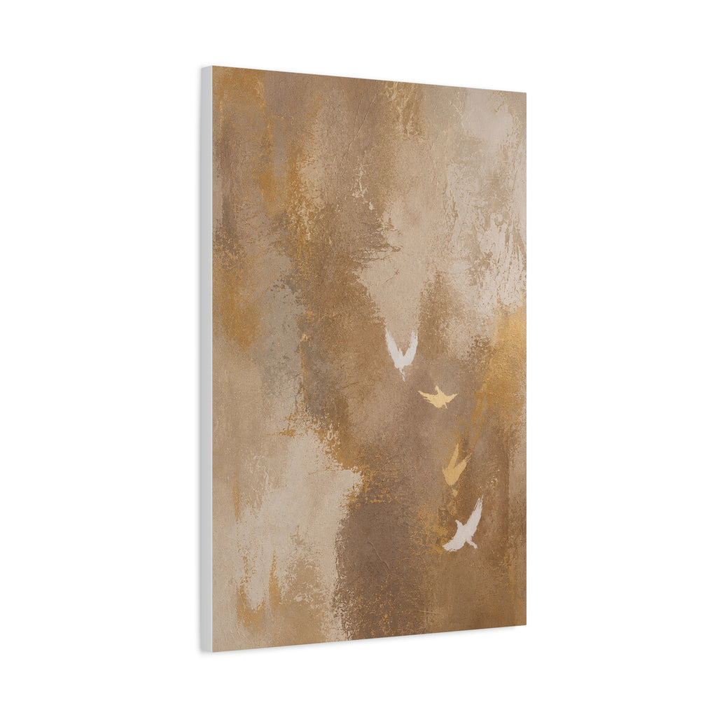 Neutral Abstract Canvas Wall Art with Flying Birds — Matte Stretched Print
