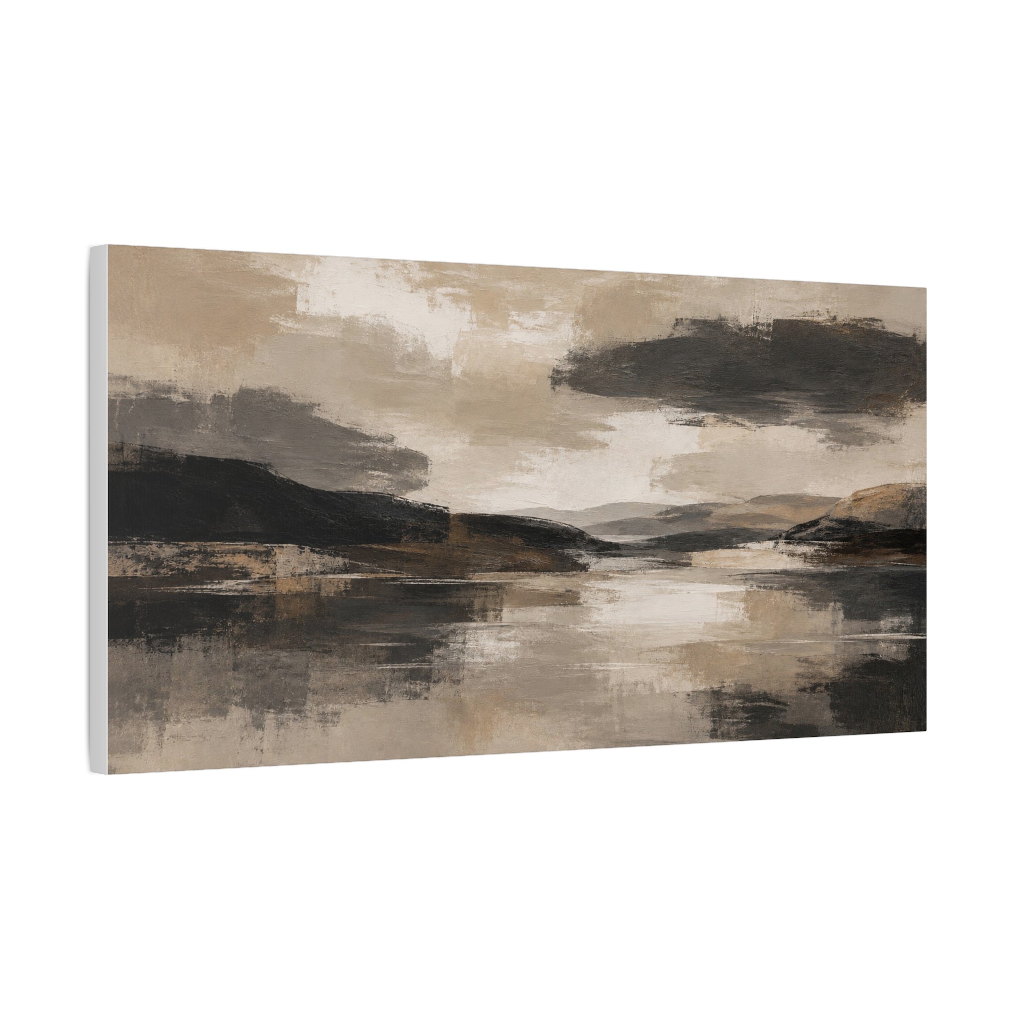 Abstract Neutral Lake Canvas Wall Art — Matte Stretched Landscape Print
