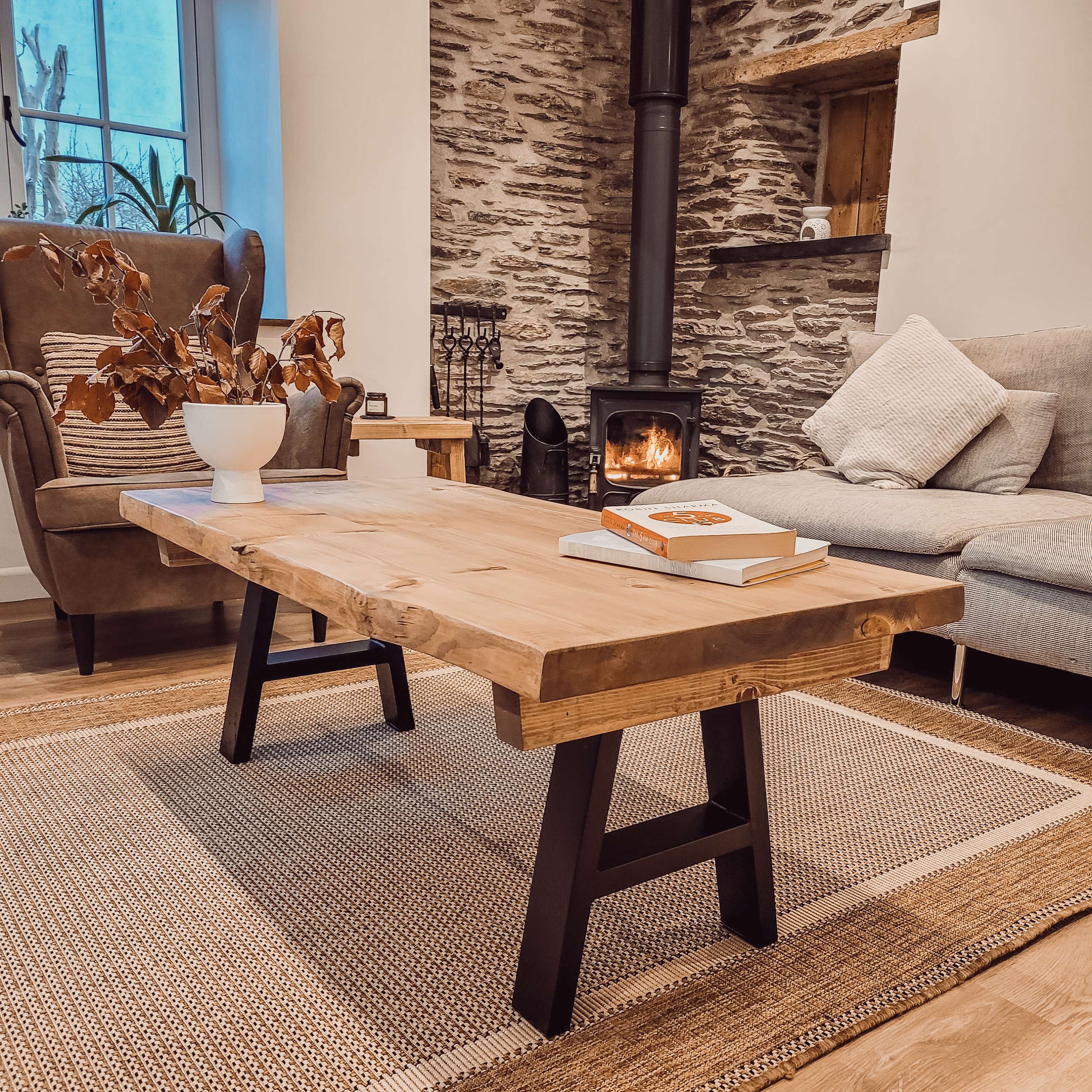 VELA Live / Waney Edge Coffee Table With Metal A Frame Legs
