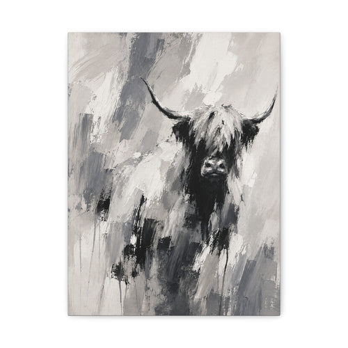 Abstract Black & White Highland Cow - Gallery Wrapped Canvas