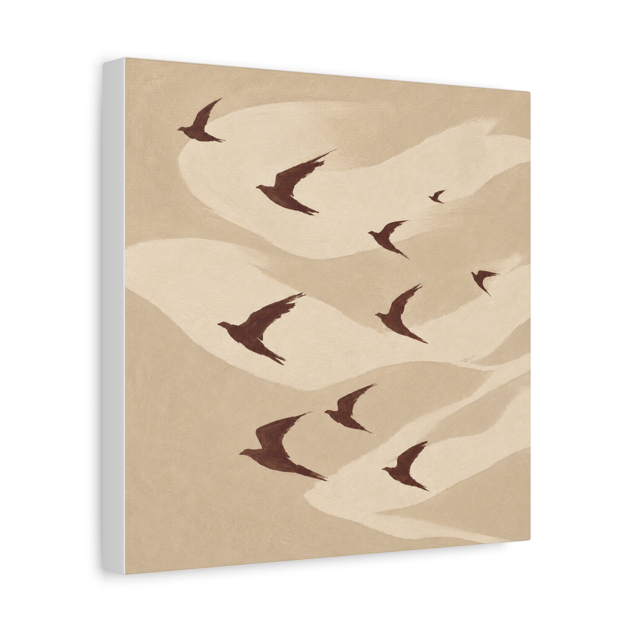 Neutral Flying Birds Matte Canvas Wall Art — Stretched 1.25"