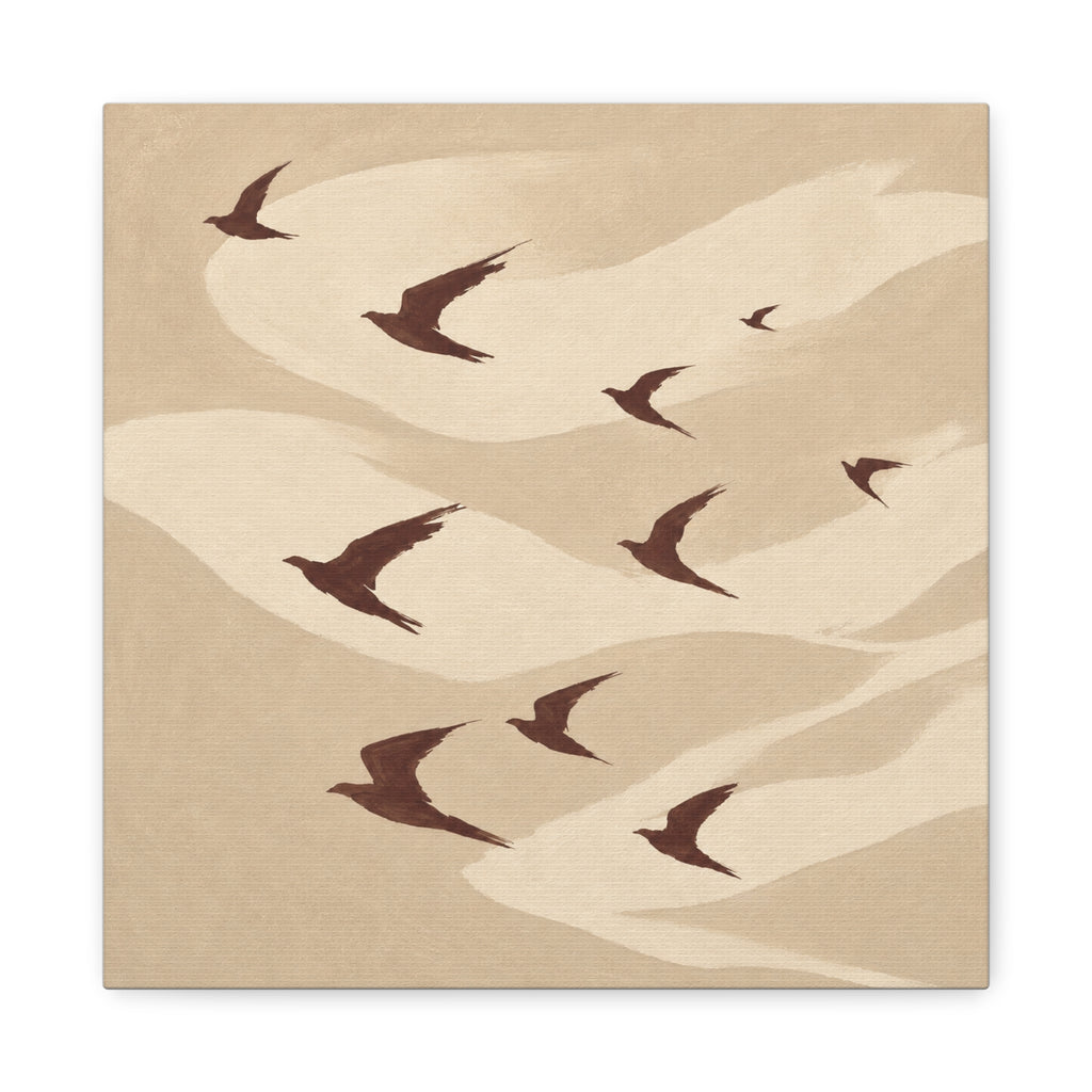 Neutral Flying Birds Matte Canvas Wall Art — Stretched 1.25"