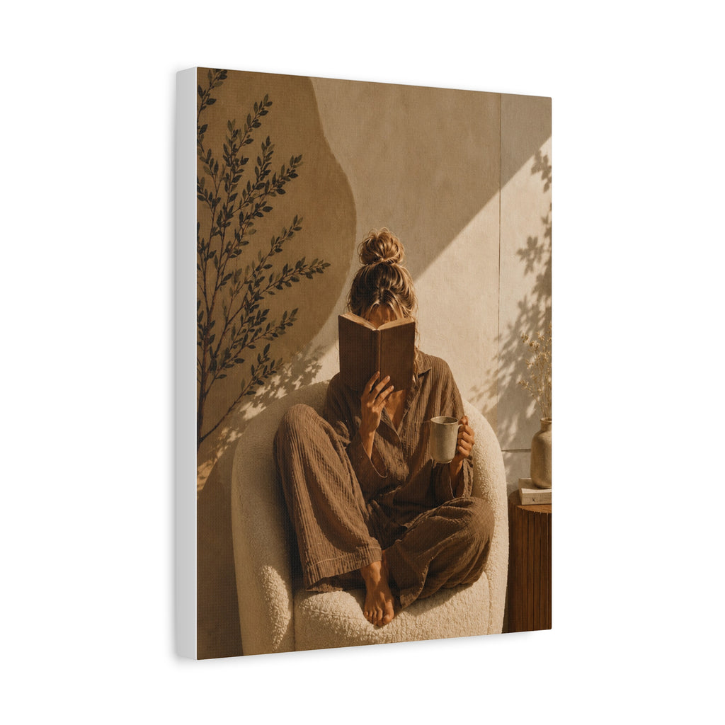 Cozy Morning Reading Matte Canvas Wall Art