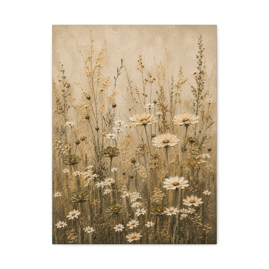 Neutral Wildflower Field Canvas Print — Matte Stretched Wall Art