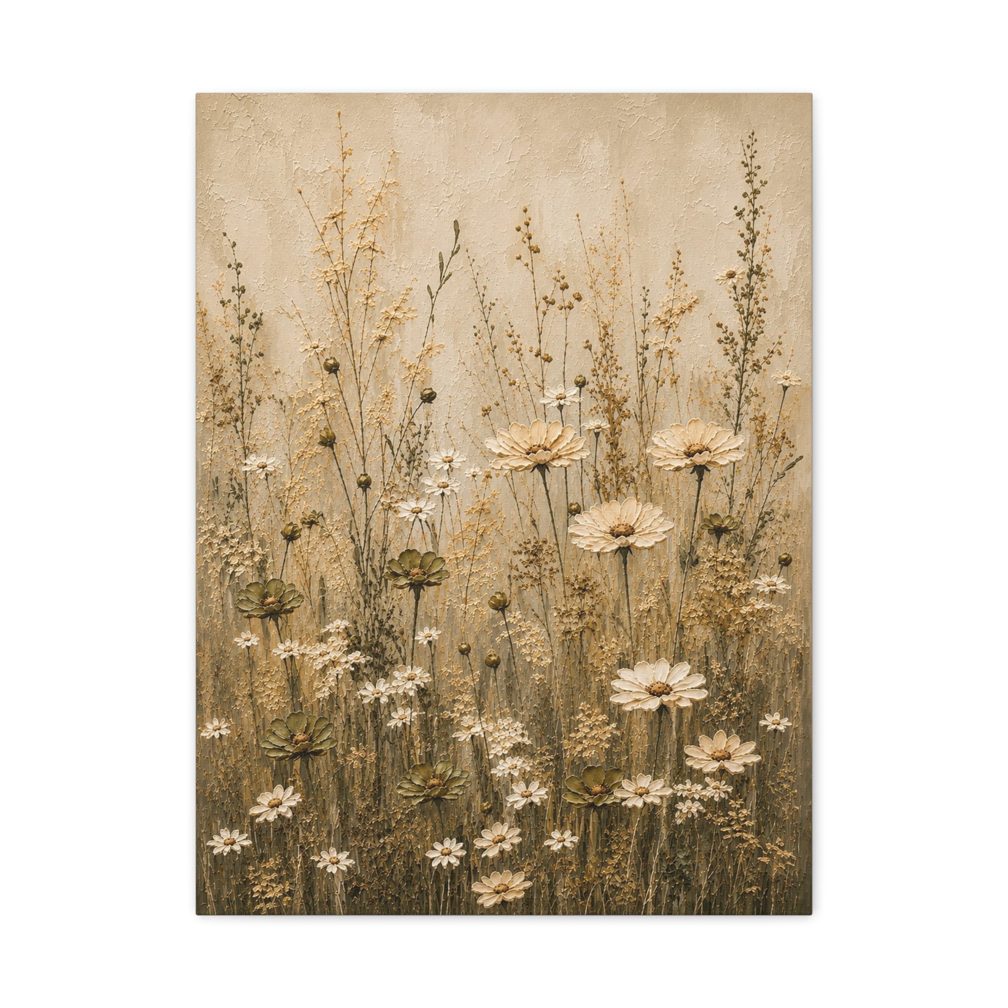 Neutral Wildflower Field Canvas Print — Matte Stretched Wall Art