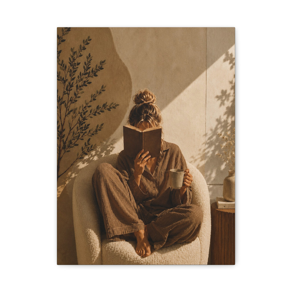 Cozy Morning Reading Matte Canvas Wall Art