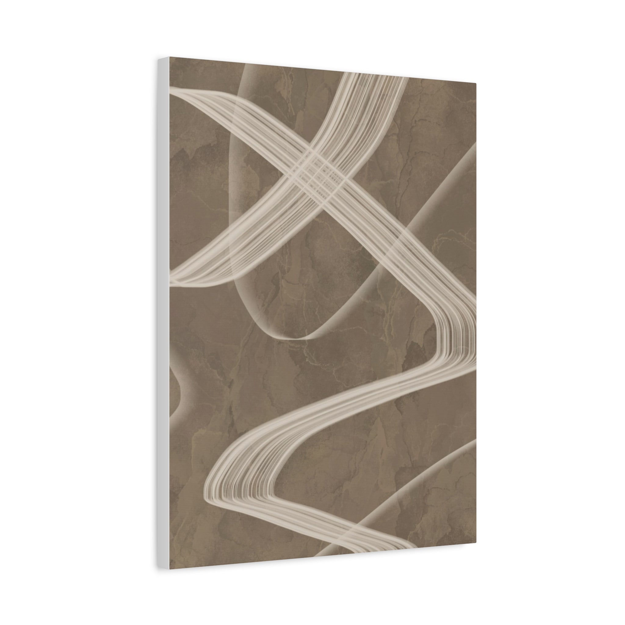 Abstract Brown Swirl Matte Canvas Print — Neutral Modern Wall Art, Stretched 1.25"