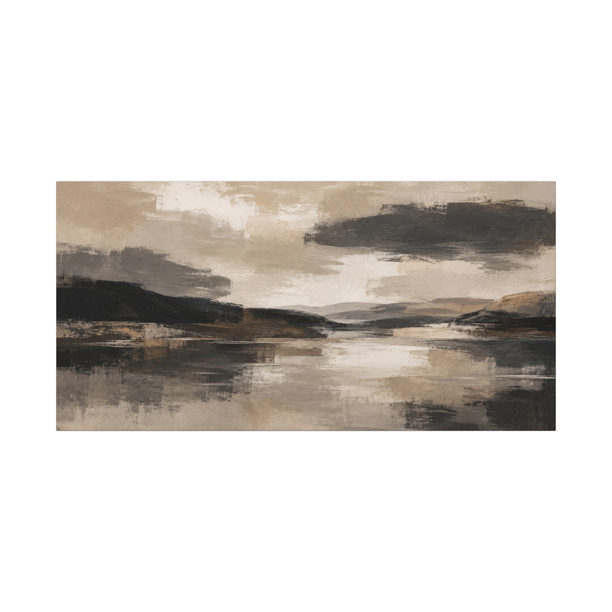 Abstract Neutral Lake Canvas Wall Art — Matte Stretched Landscape Print