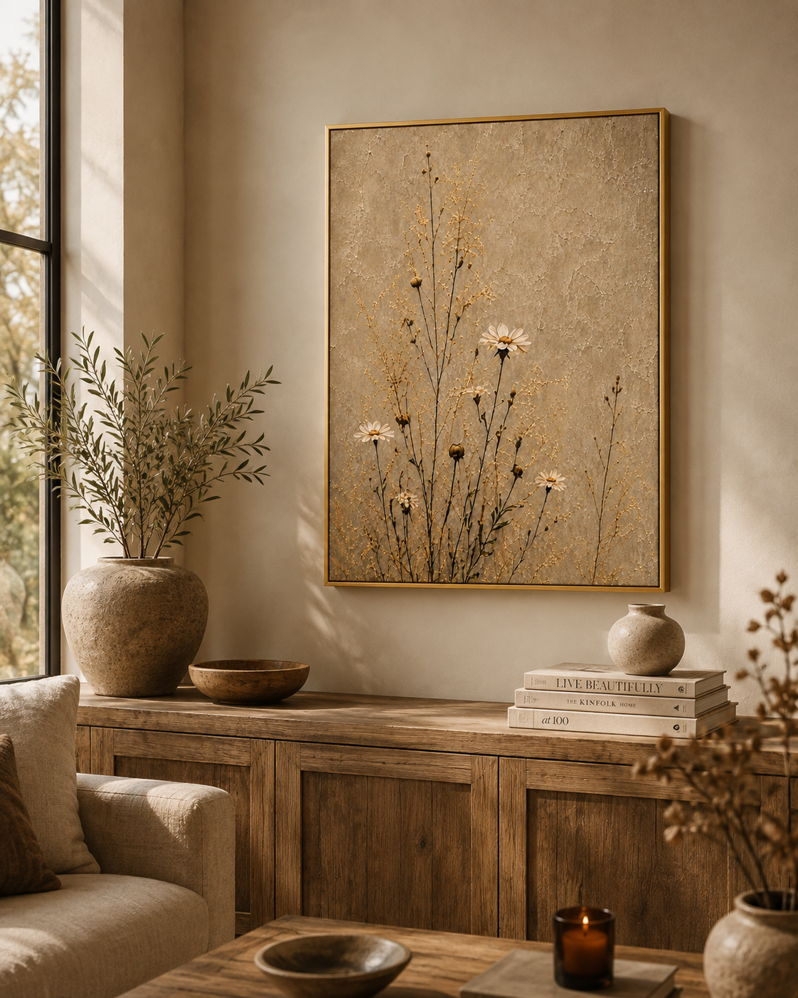 Neutral Daisies - Gallery Wrapped Canvas