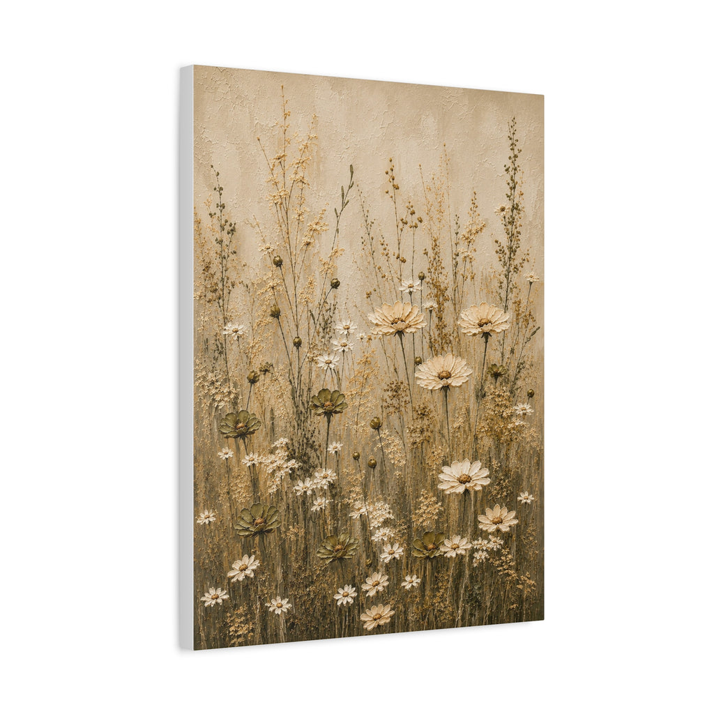 Neutral Wildflower Field Canvas Print — Matte Stretched Wall Art