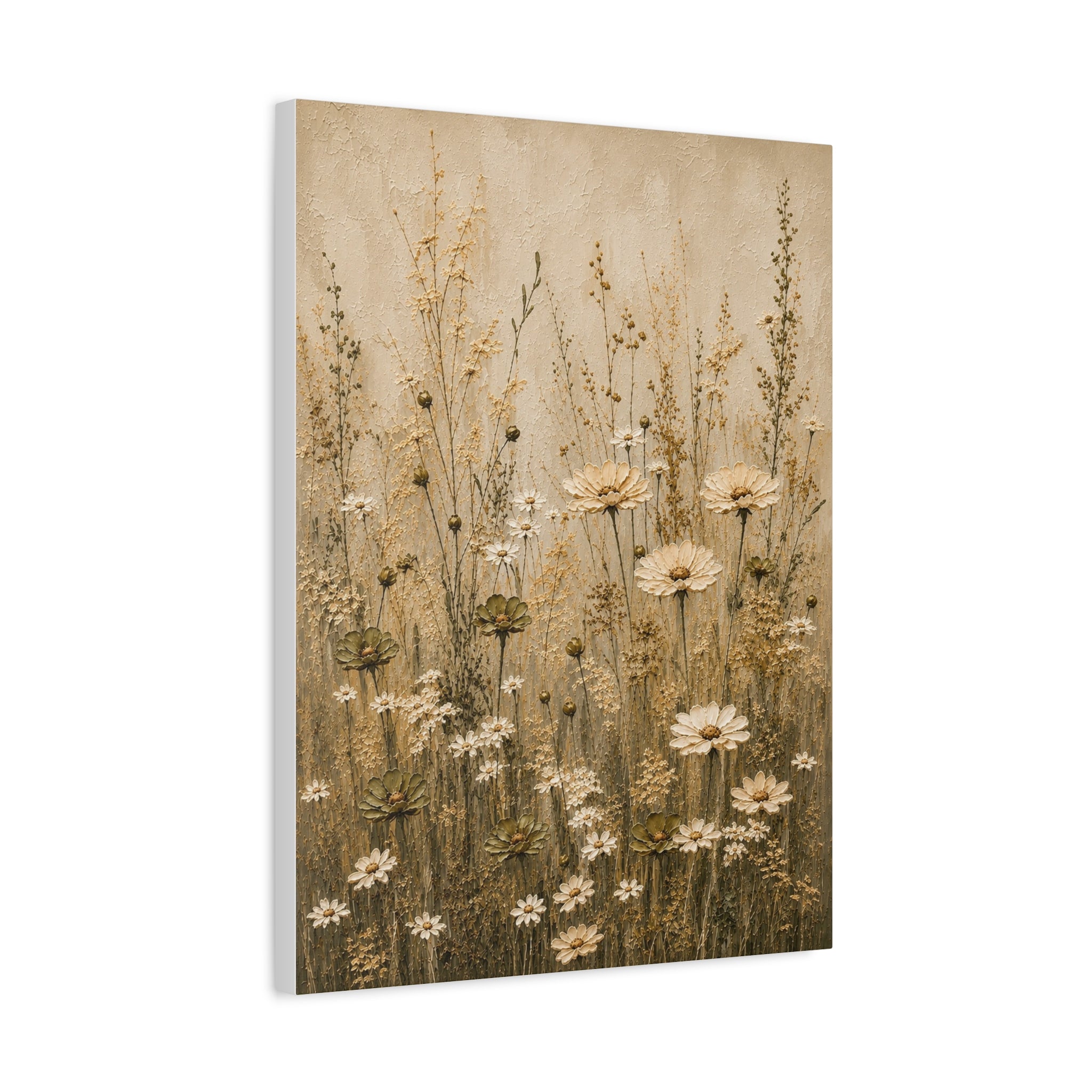 Neutral Wildflower Field Canvas Print — Matte Stretched Wall Art