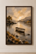 Rowboat Lake at Sunset - Framed Floating Canvas