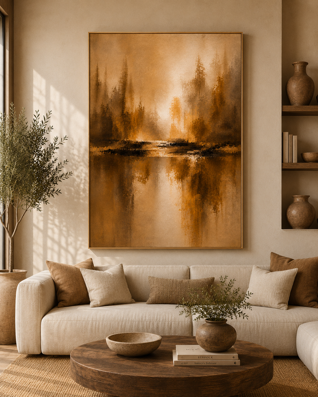 Abstract Earthtone Canvas Wall Art (3)— Warm Brown Stretched Matte Landscape