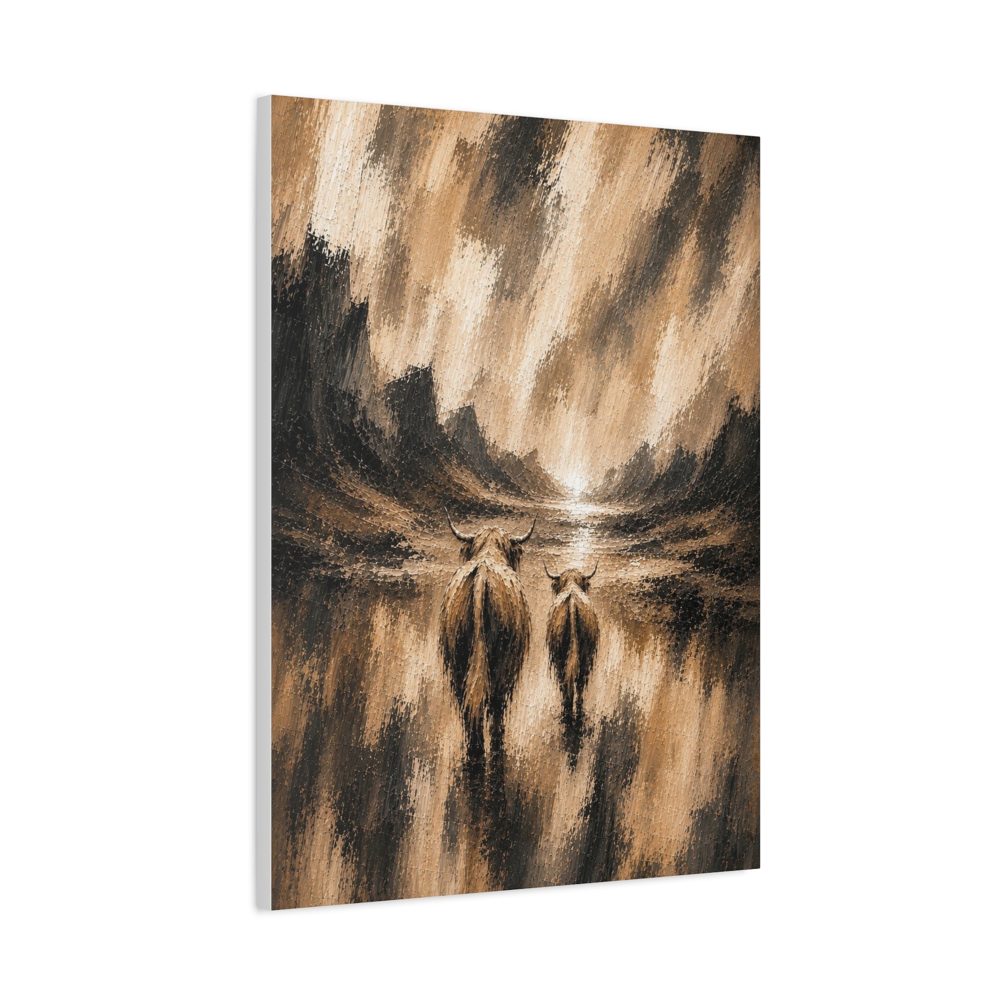 Rustic Cow Canvas Print — Brown Abstract Farm Animal Wall Art, Matte Stretched 1.25"
