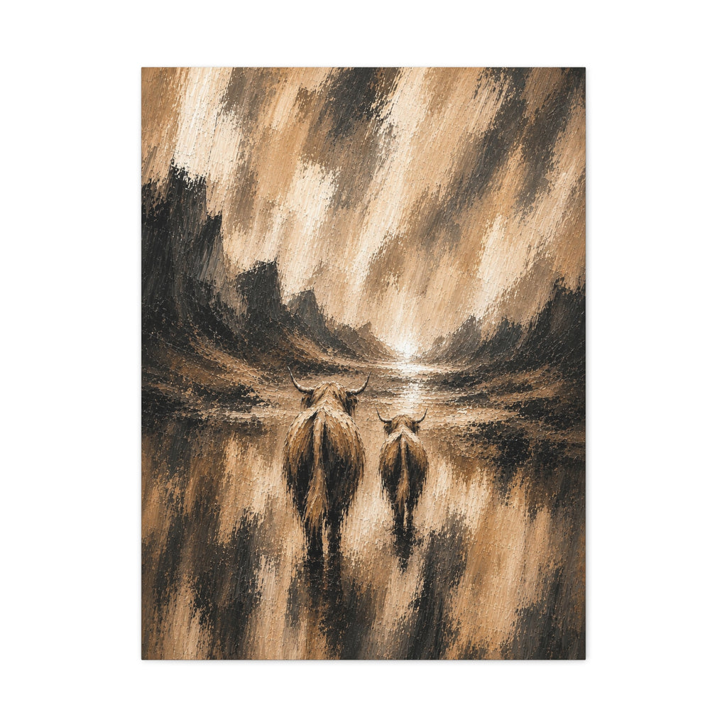 Rustic Cow Canvas Print — Brown Abstract Farm Animal Wall Art, Matte Stretched 1.25"
