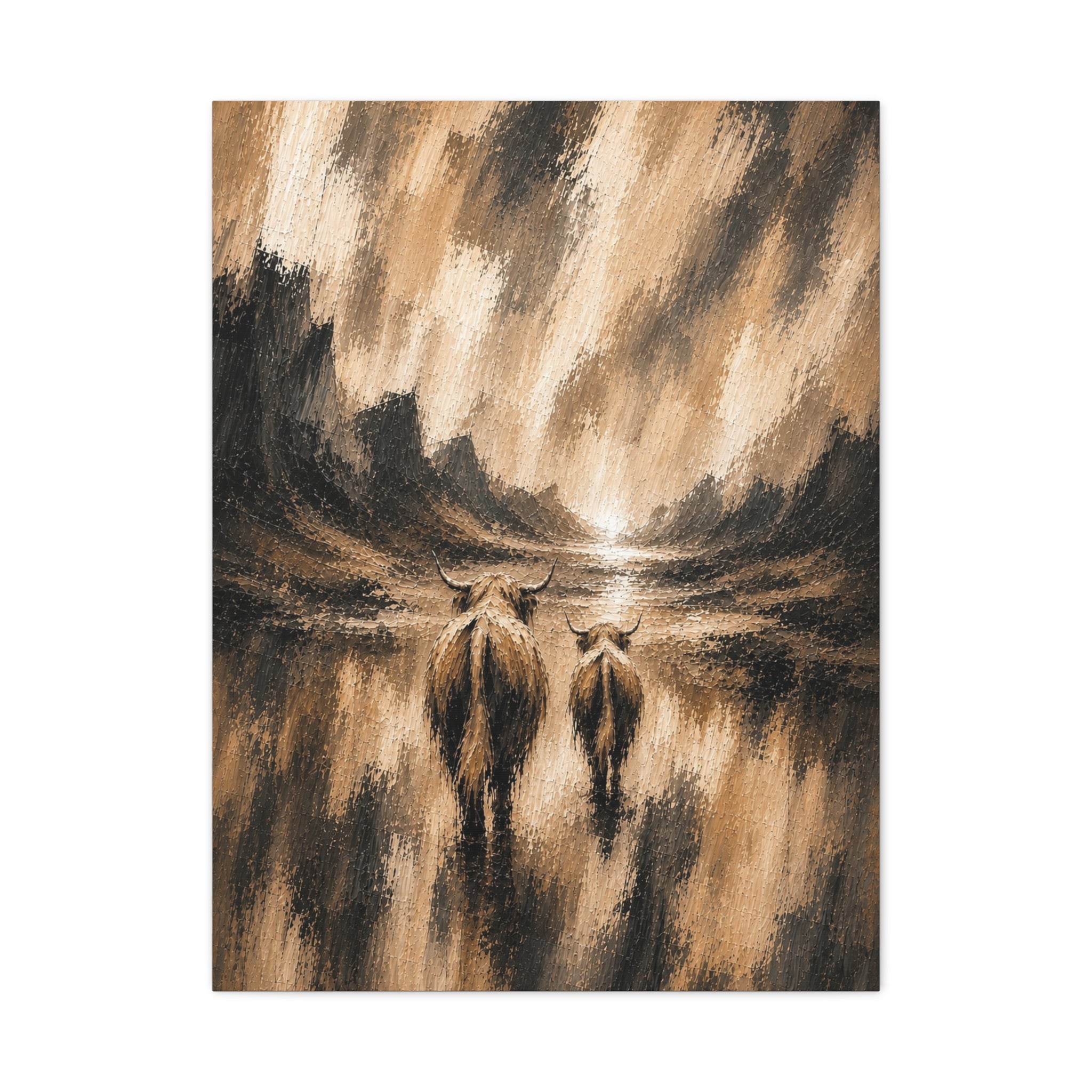 Rustic Cow Canvas Print — Brown Abstract Farm Animal Wall Art, Matte Stretched 1.25"