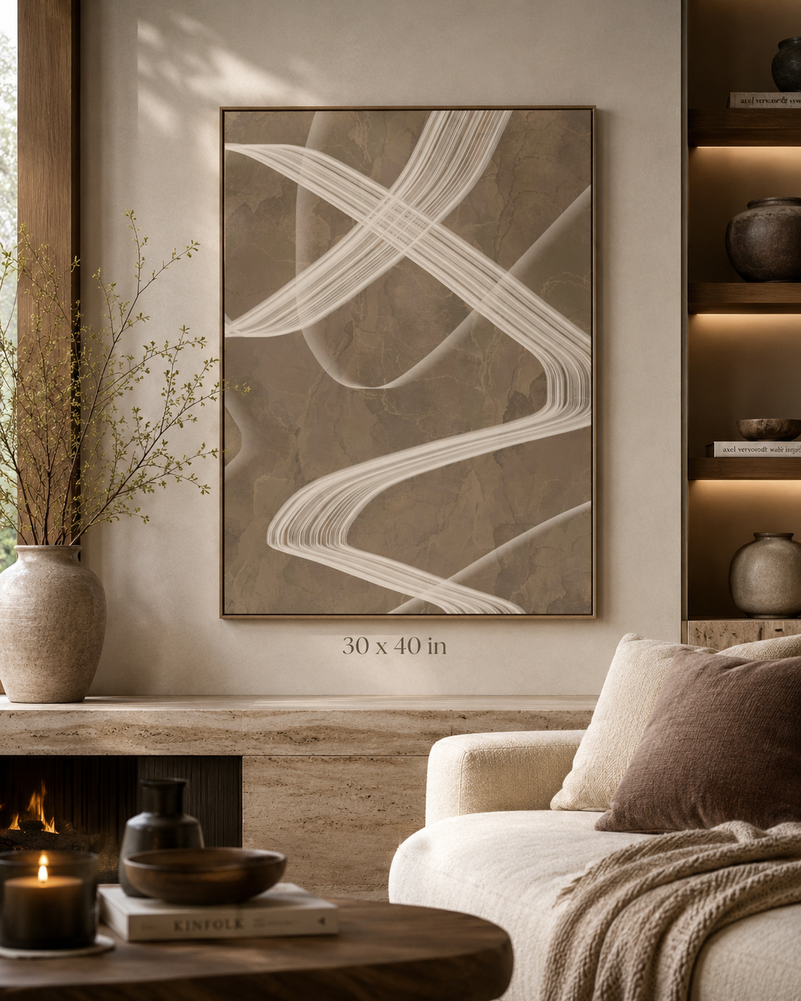 Abstract Brown Swirl Matte Canvas Print — Neutral Modern Wall Art, Stretched 1.25"