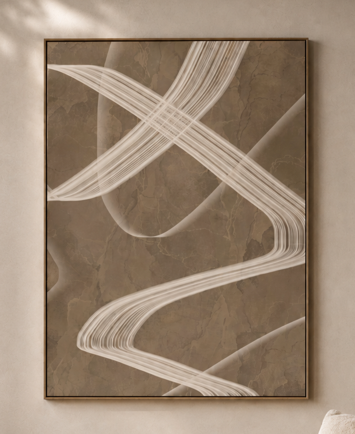 Abstract Brown Swirl Matte Canvas Print — Neutral Modern Wall Art, Stretched 1.25"