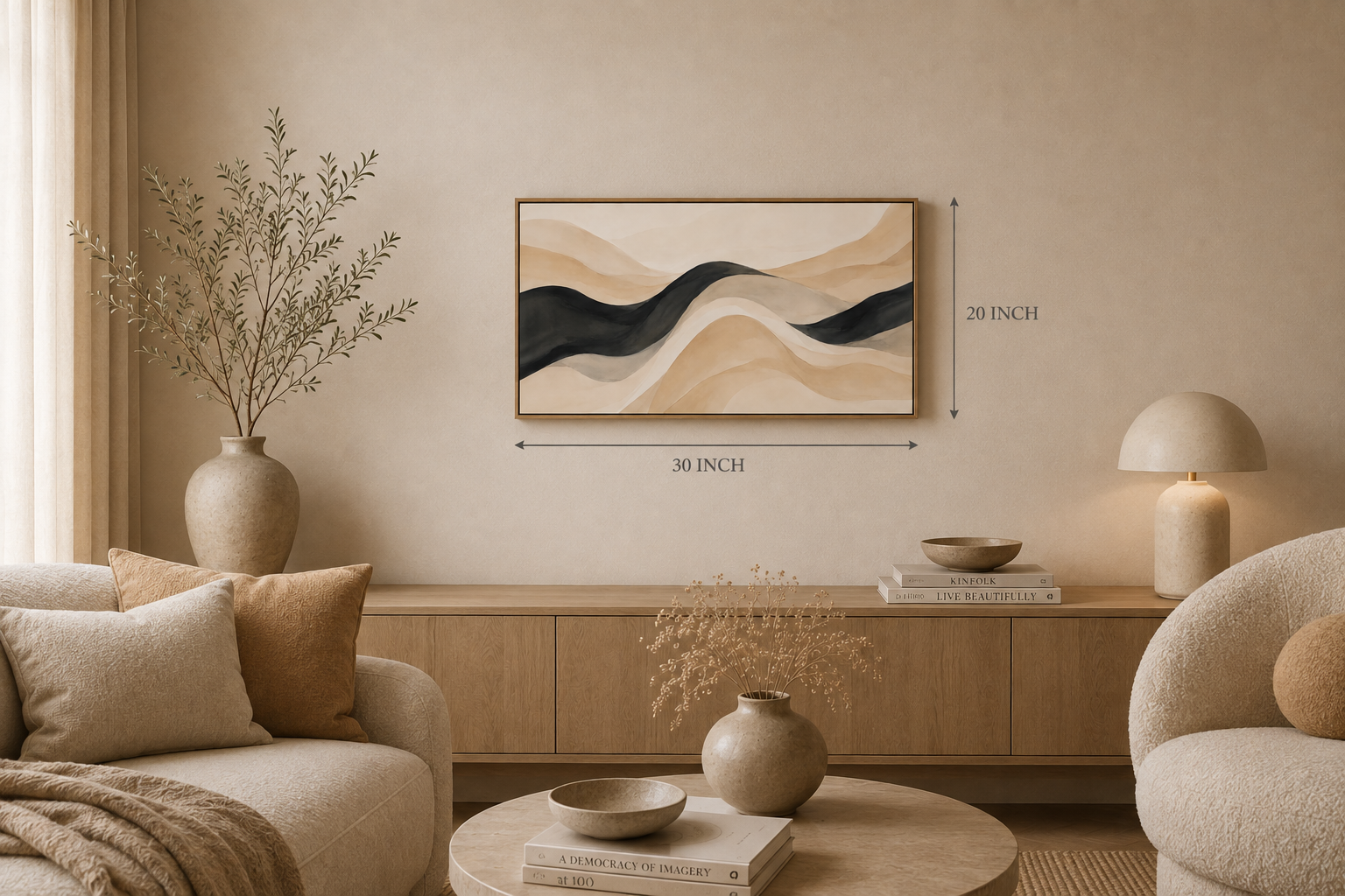 Neutral Abstract Waves Matte Canvas Wall Art
