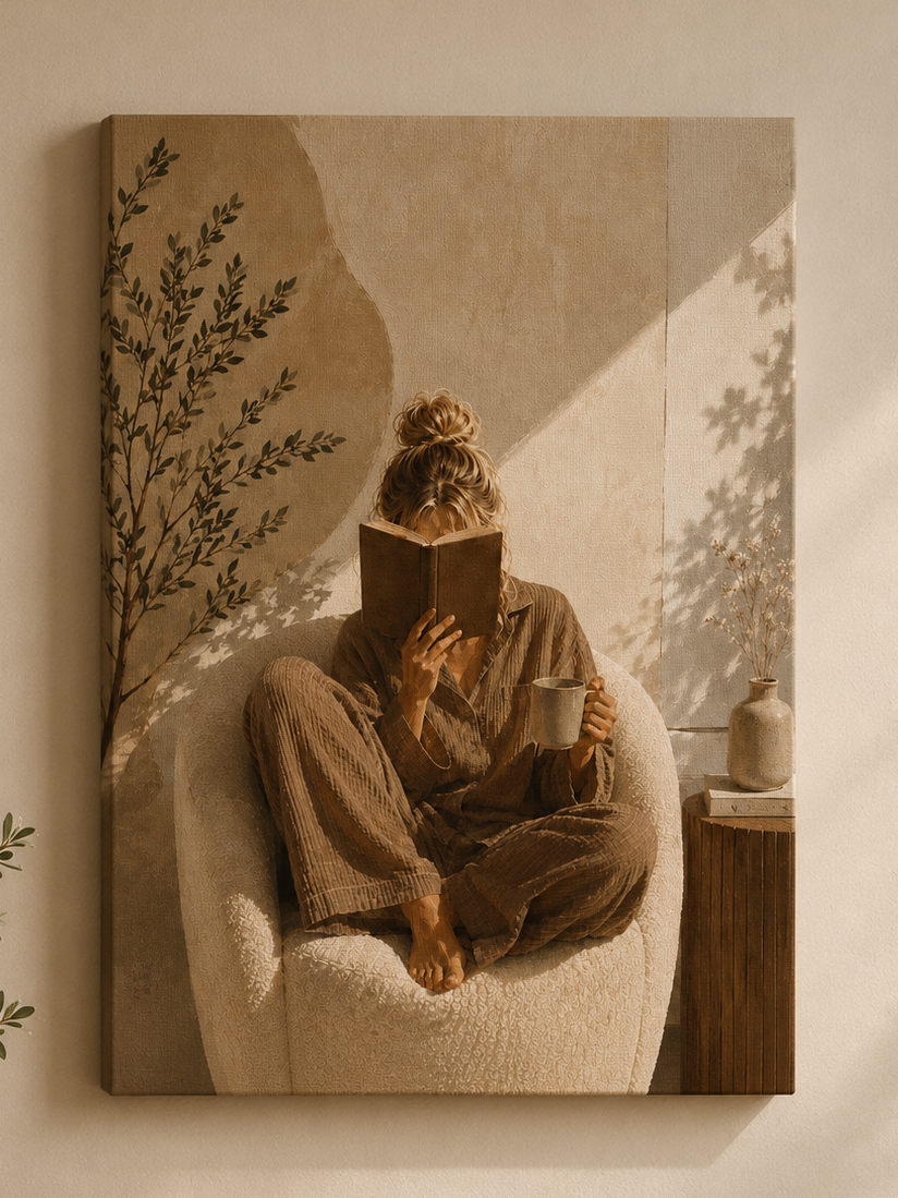 Cozy Morning Reading Matte Canvas Wall Art