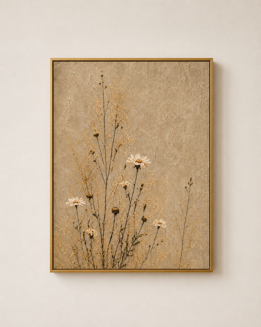 Neutral Daisies - Framed Floating Canvas