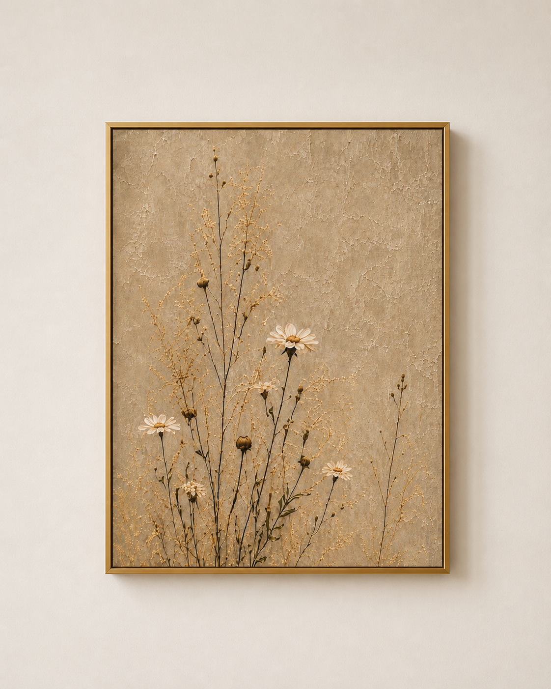 Neutral Daisies - Framed Floating Canvas