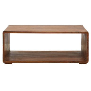 Solid Sheesham Wood Coffee Table with Open Centre and Lower Storage Shelf | Surati