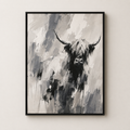 Abstract Black & White Highland Cow - Framed Floating Canvas