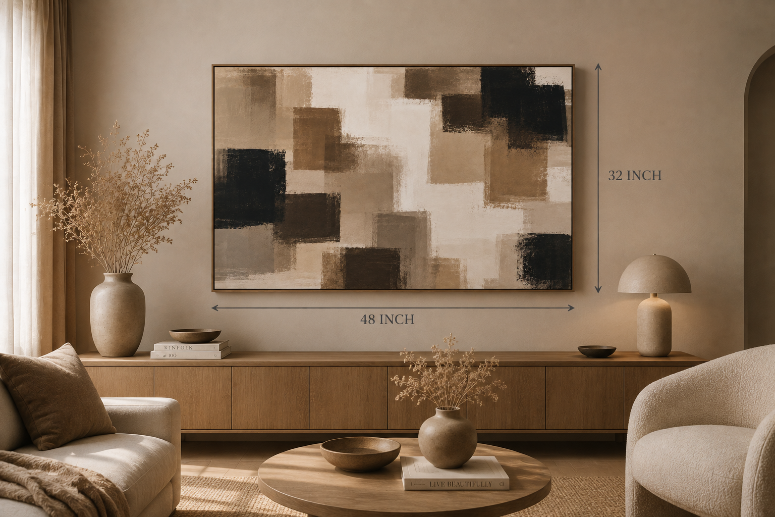 Abstract Neutral Squares Matte Canvas Wall Art - Stretched 1.25"
