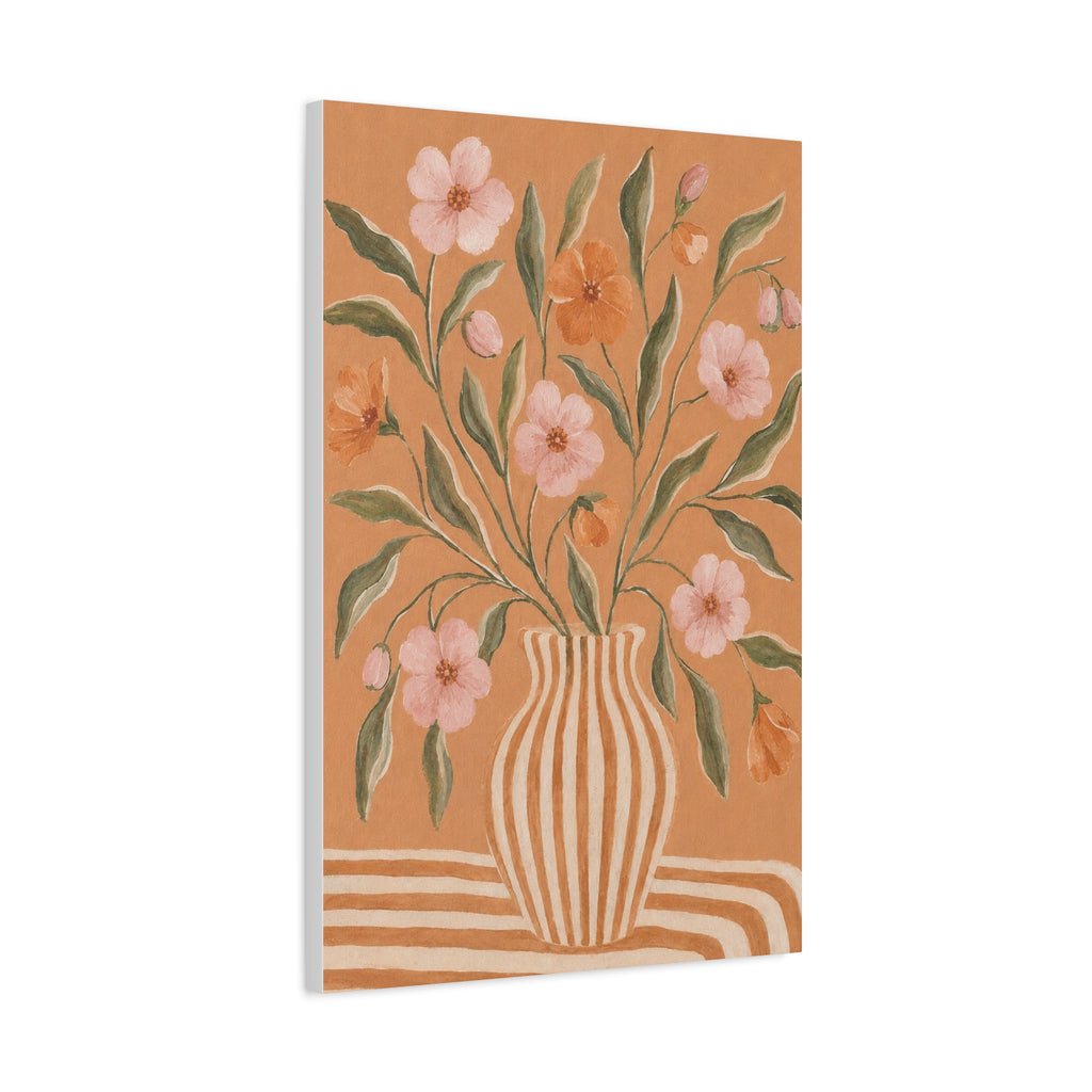 Blush Floral Vase Canvas — Matte Stretched Wall Art
