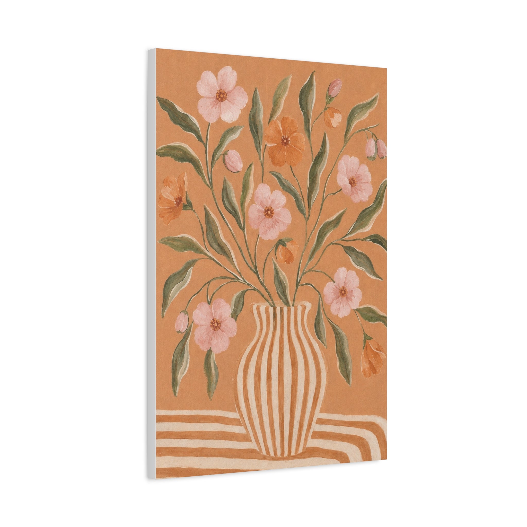 Blush Floral Vase Canvas — Matte Stretched Wall Art