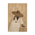 Elegant Neutral Portrait Canvas — Woman in Sun Hat Matte Stretched Canvas