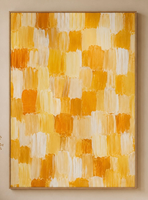 Sunlit Brushstroke Canvas Art — Yellow Abstract Matte Stretched Print