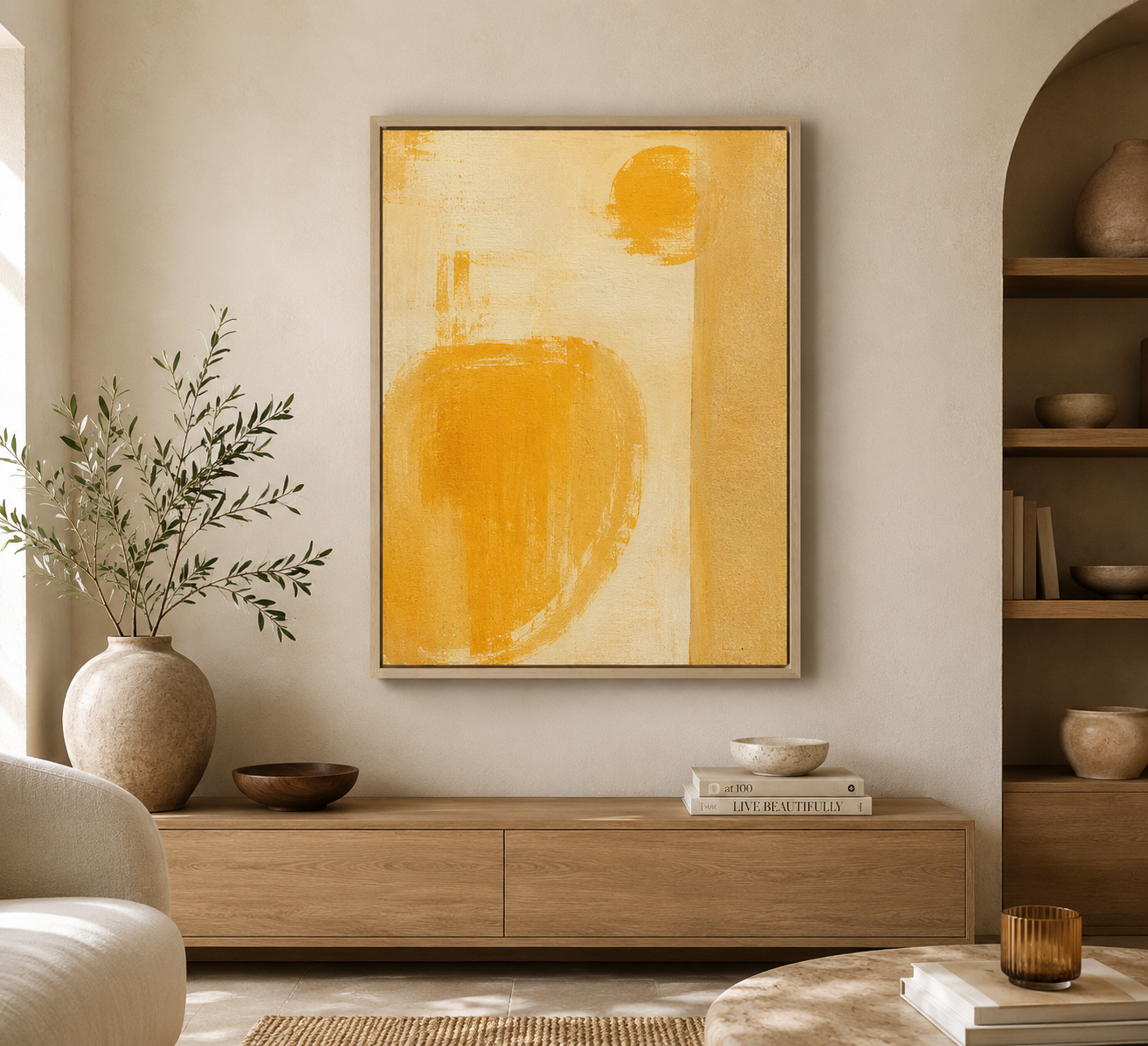 Abstract Golden Minimal - Framed Floating Canvas