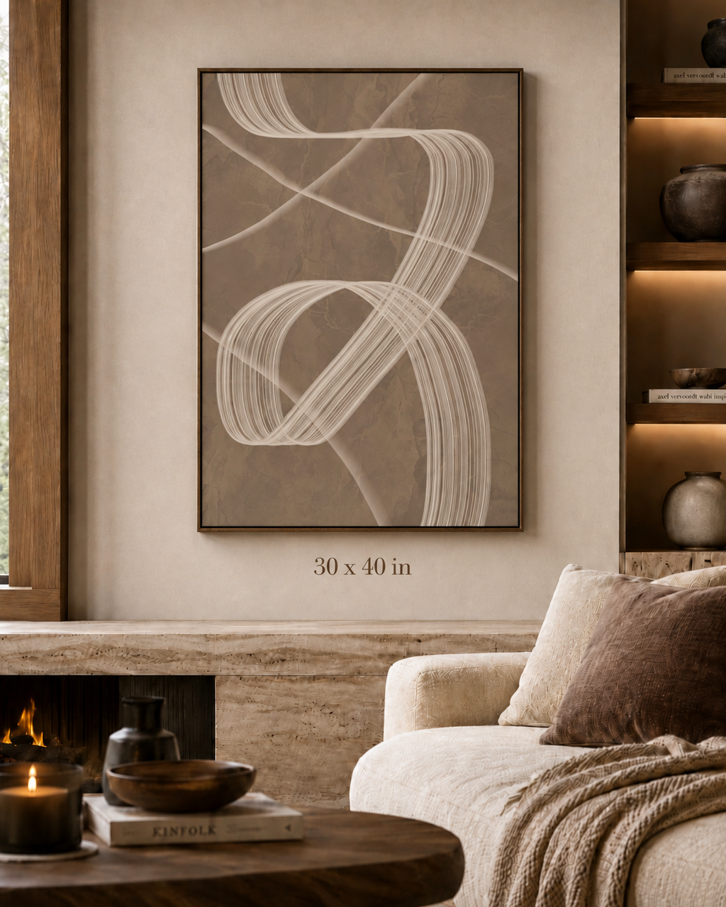 Abstract Neutral Brushstroke Canvas Print — Minimalist Brown Wall Art