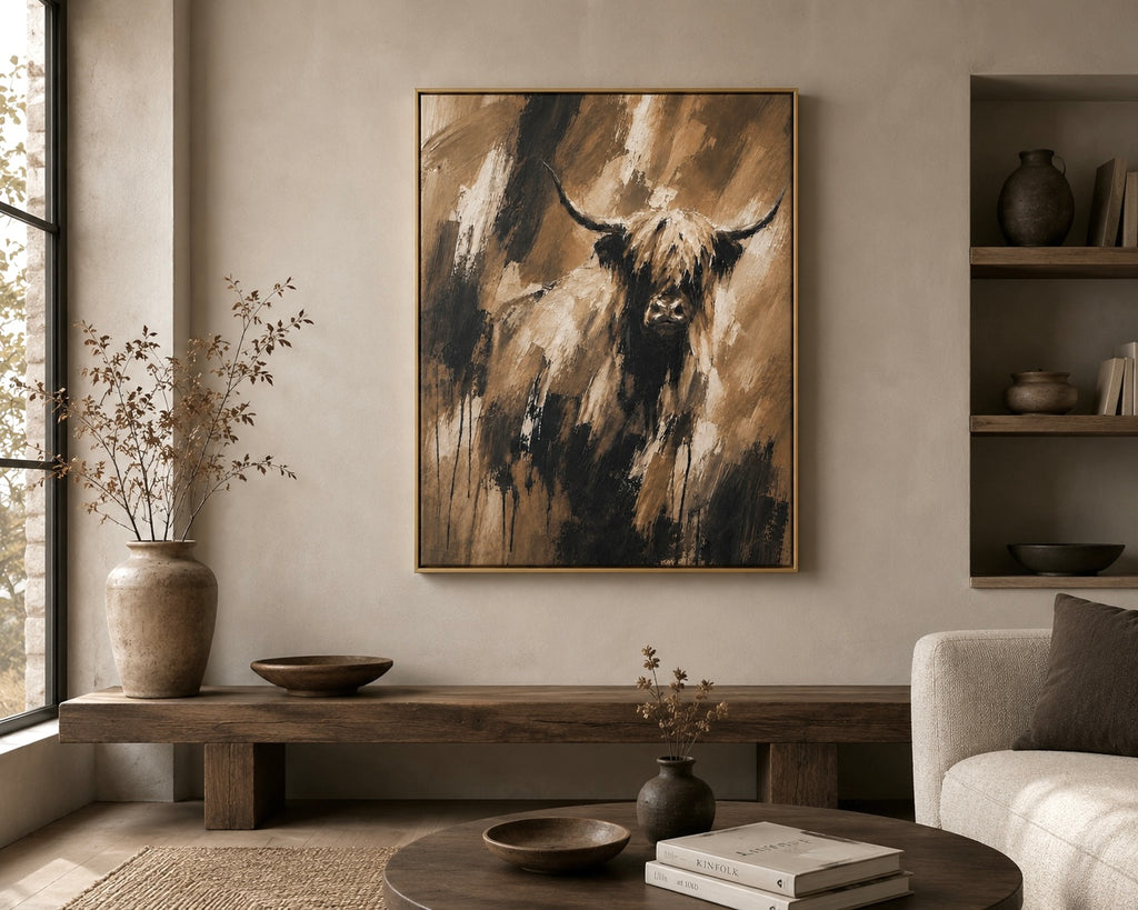 Rustic Highland Cow - Framed Floating Canvas