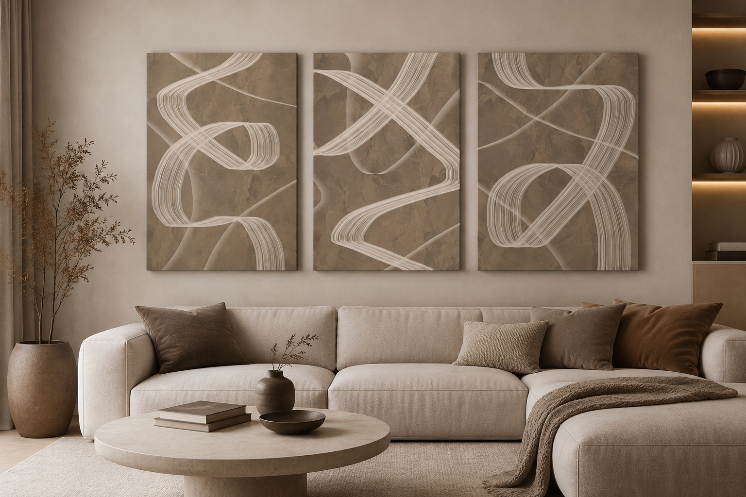 Abstract Neutral Brushstroke Canvas Print — Minimalist Brown Wall Art
