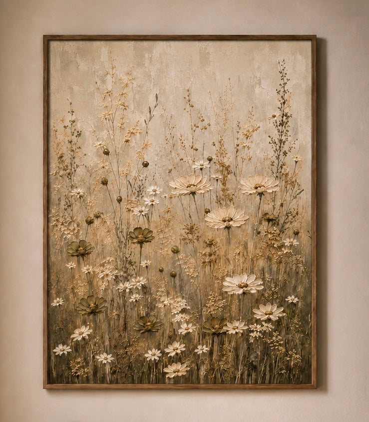 Neutral Wildflower Field Canvas Print — Matte Stretched Wall Art