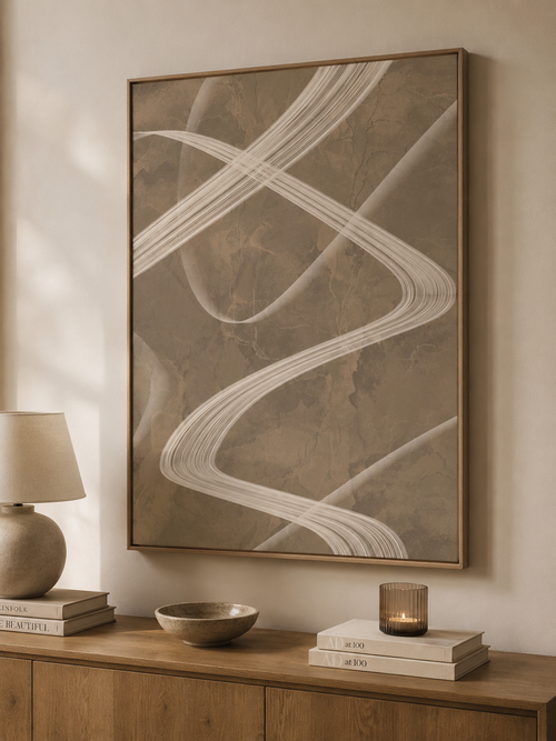 Abstract Brown Swirl Matte Canvas Print — Neutral Modern Wall Art, Stretched 1.25"