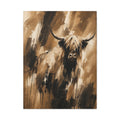 Highland Cow Matte Canvas Wall Art — Rustic Brown Abstract Cattle Painting