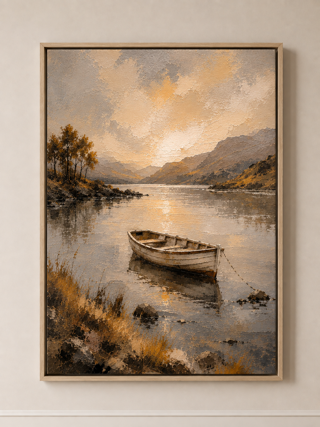 Rowboat Lake at Sunset - Framed Floating Canvas