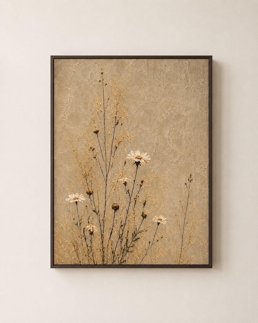 Neutral Daisies - Framed Floating Canvas