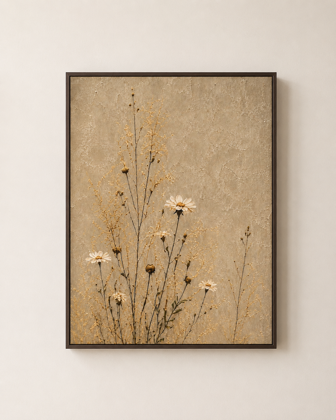 Neutral Daisies - Framed Floating Canvas