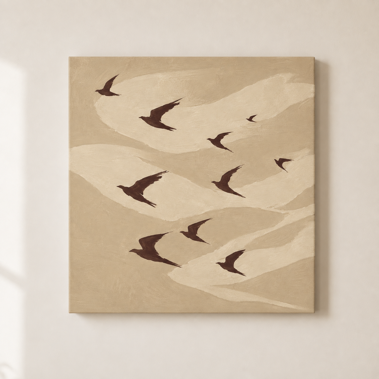 Neutral Flying Birds Matte Canvas Wall Art — Stretched 1.25"