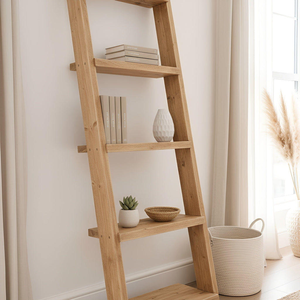 Ladder Solid Wood Bookshelf – Natural Finish