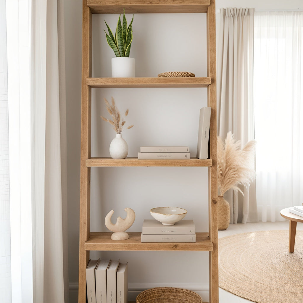 Ladder Solid Wood Bookshelf – Natural Finish