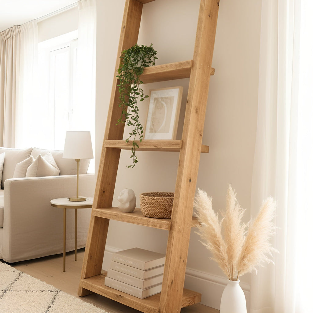 Ladder Solid Wood Bookshelf – Natural Finish